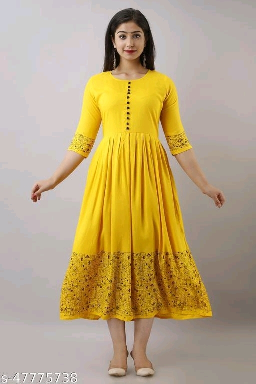 Women's Rayon Printed Long Flared Anarkali Kurtis - XL