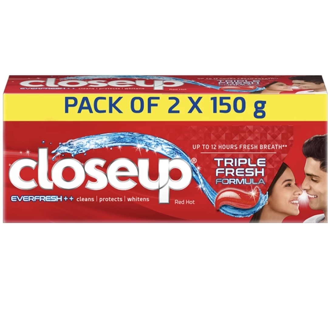 Close Up Ever Fresh+Red Hot Gel Toothpaste (Pack Of 2×150gm)