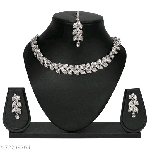 Rhodium Plated Jewellery Set White Austrian Diamonds For Women And Girls