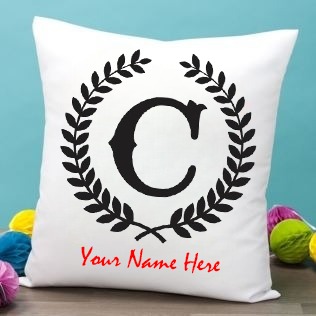 White Satin - C Alphabet Name Pillow - 16x16 Inch