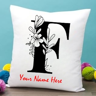 White Satin - F Alphabet Name Pillow - 16x16 Inch