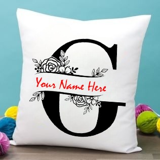 White Satin - G Alphabet Name Pillow - 12x12 Inch