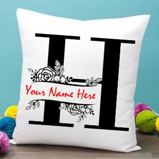 White Satin - H Alphabet Name Pillow - 16x16