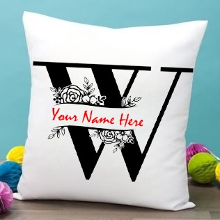 White Satin - W Alphabet Name Pillow - 16x16 Inch