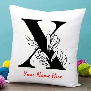 White Satin - X Alphabet Name Pillow - 16x16 Inch