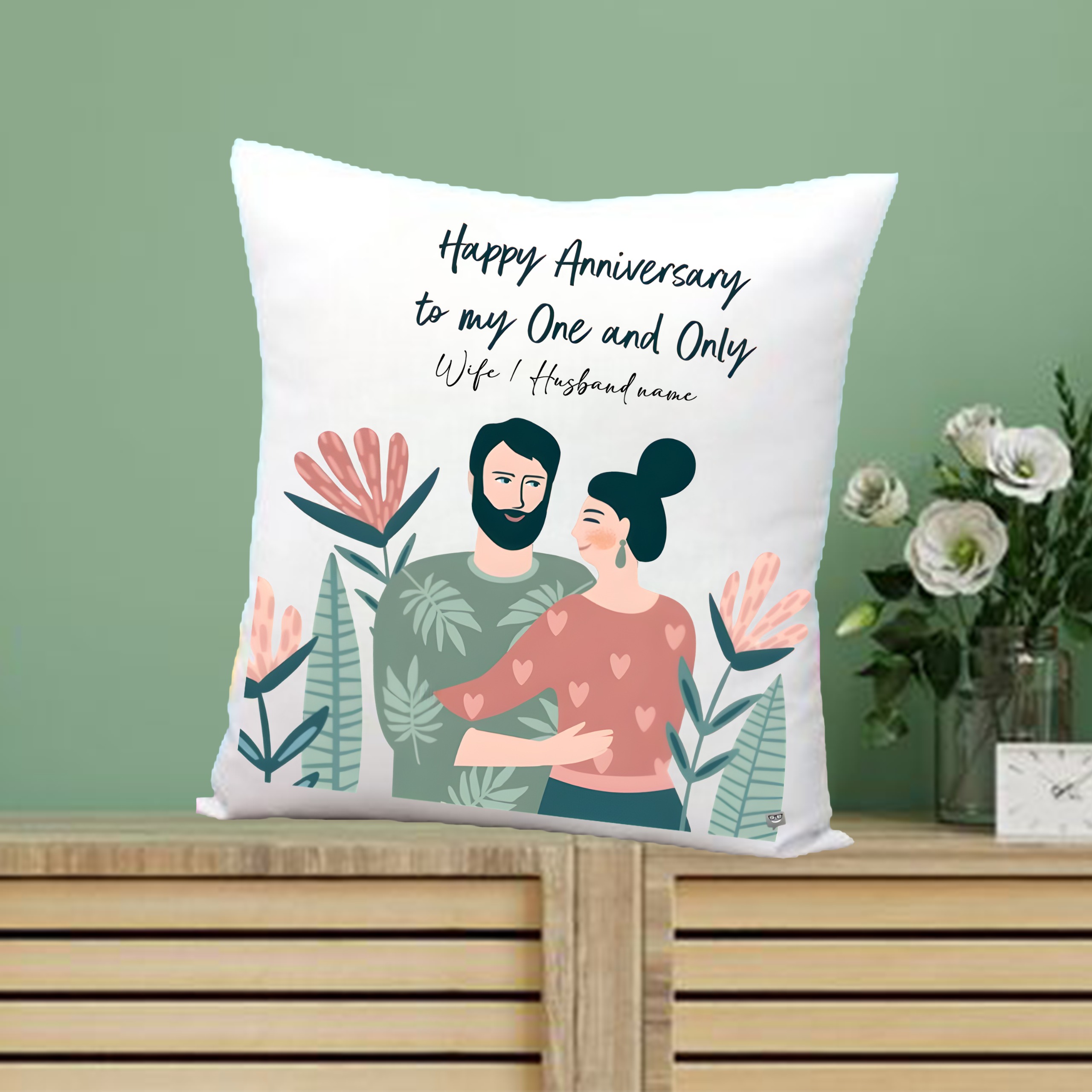 White Satin - Anniversary Pillow AP04 - 12x12 Inch