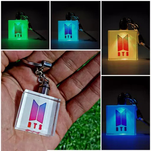 Printed LED Crystal Key Chain - Square Shape