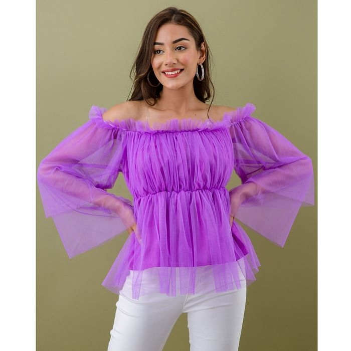 Floral Bell Sleeve Off the Shoulder Top - Lady in VioletLady in Violet