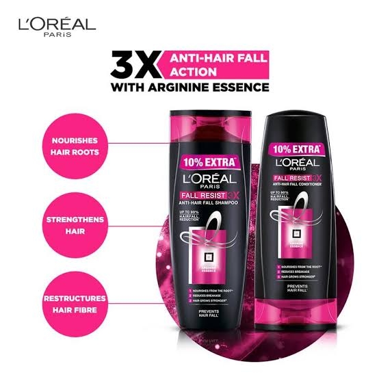 Loreal Paris Fall Resist 3X Anti Hair Fall Shampoo, Prevents Hair Fall, Upto 90% Hair Fall Reduction - 396ml