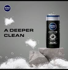 Nivea Active Clean Shower Gel With Active Charcoal For Body, Face & Hair - 250ml