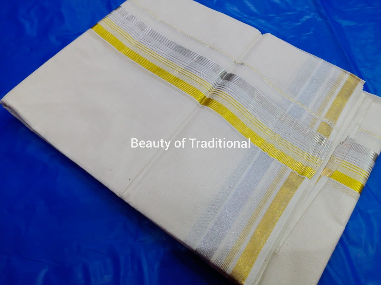 Soft Cotton Silver & Golden Work Dhothi