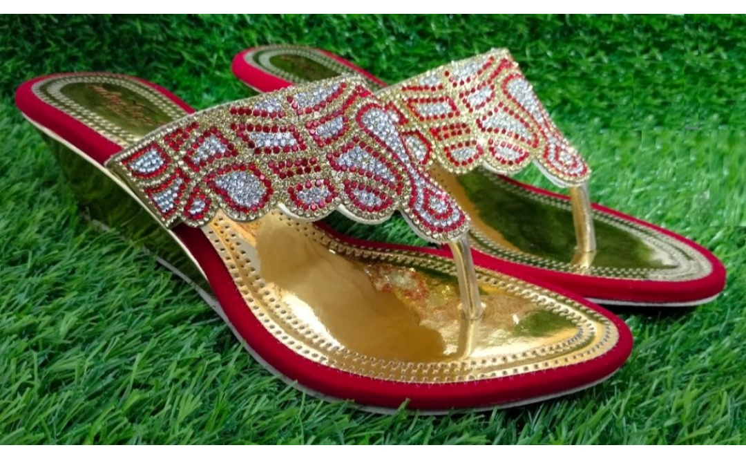 KHADIM Gold Wedge Heel Mule Ethnic Sandal for Women (6511074)