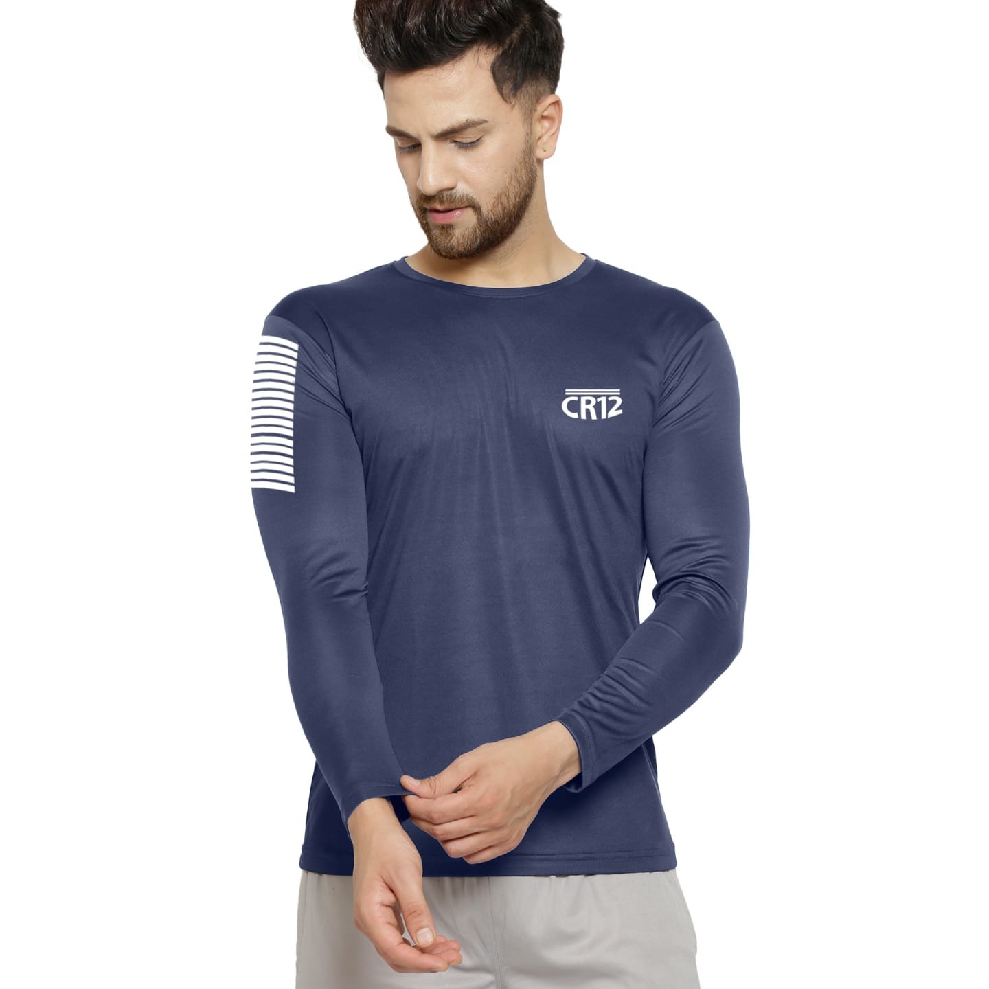 CR4002-Set Of 4 Pcs@161/Pc-Sports Drifit 2Way Fabric Full Sleeves T-Shirt-CR4002-RP16-S02-LGY - M-1, L-1, XL-1, XXL-1, Light Grey