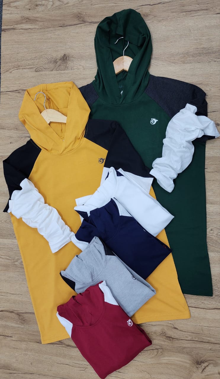 CR4001-Set Of 4 Pcs@195/Pc-Cotton Fabric Bio & Silicon Wash Round Neck Full Sleeves Designer Cap T-Shirt-CR4001-HC18-S01-MSD - M-1, L-1, XL-1, XXL-1, Mustard