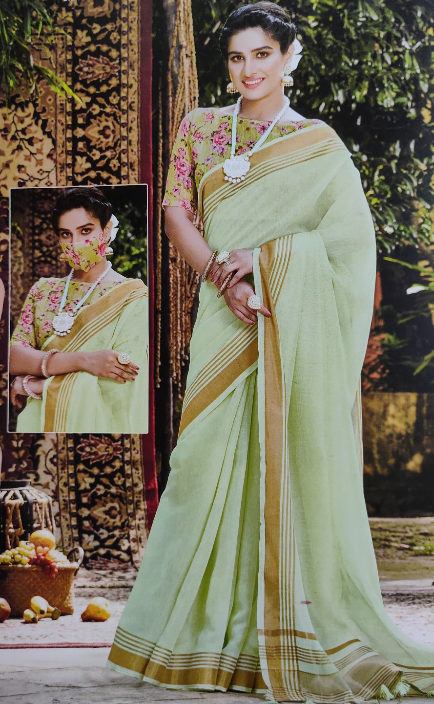 Maharani's Pure Banarasi Georgette Saree - Shades of Green (with stitc –  Maharani Collections