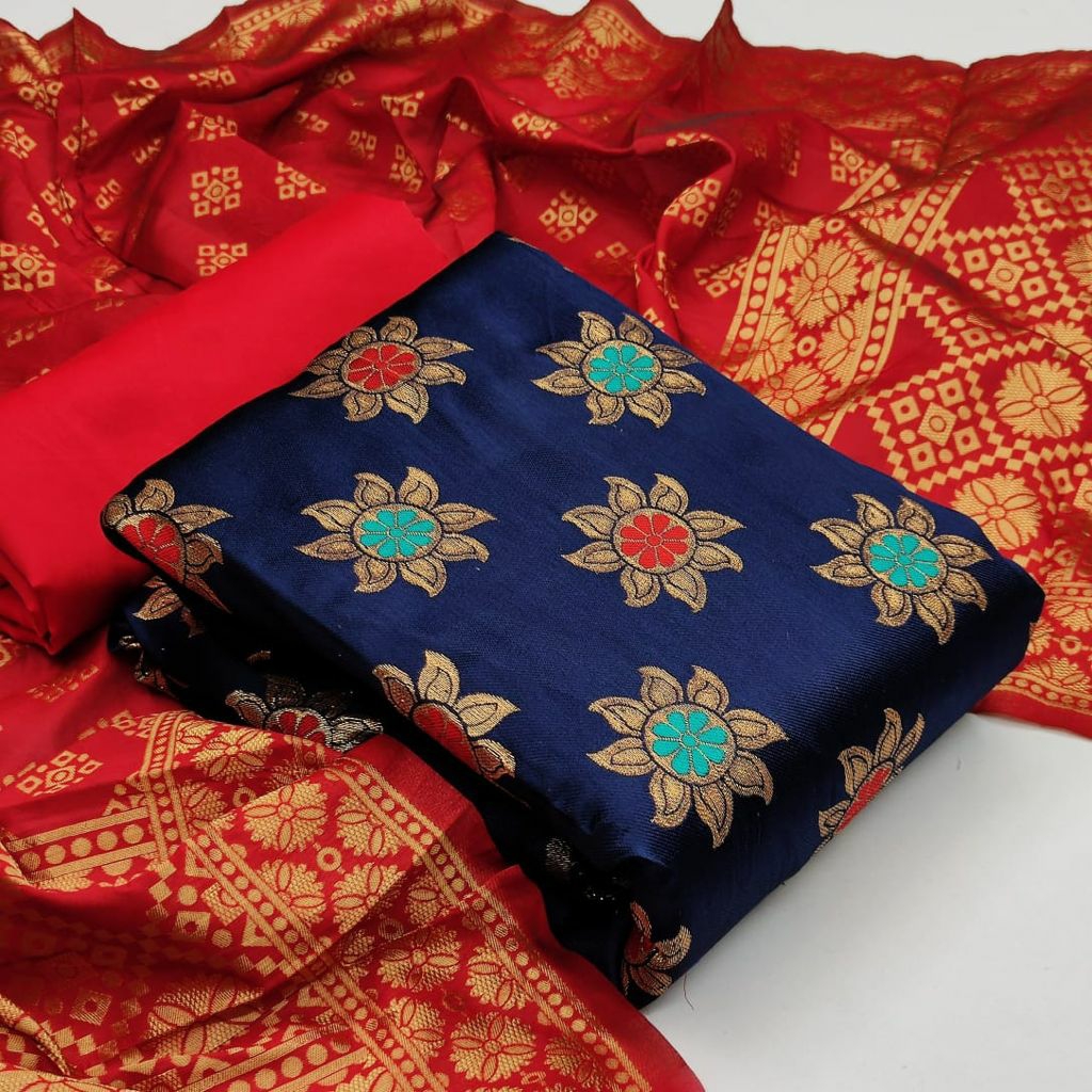 BANARASI SILK SUITE - Navy Blue