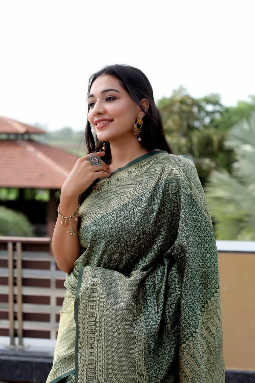 Bottel Green Kanjivaram Silk Saree