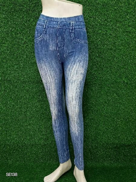 Stylish Denim Washed Look A Like Jeggings - XS