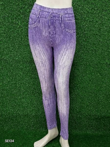 Stylish Denim Washed Look A Like Jeggings - S