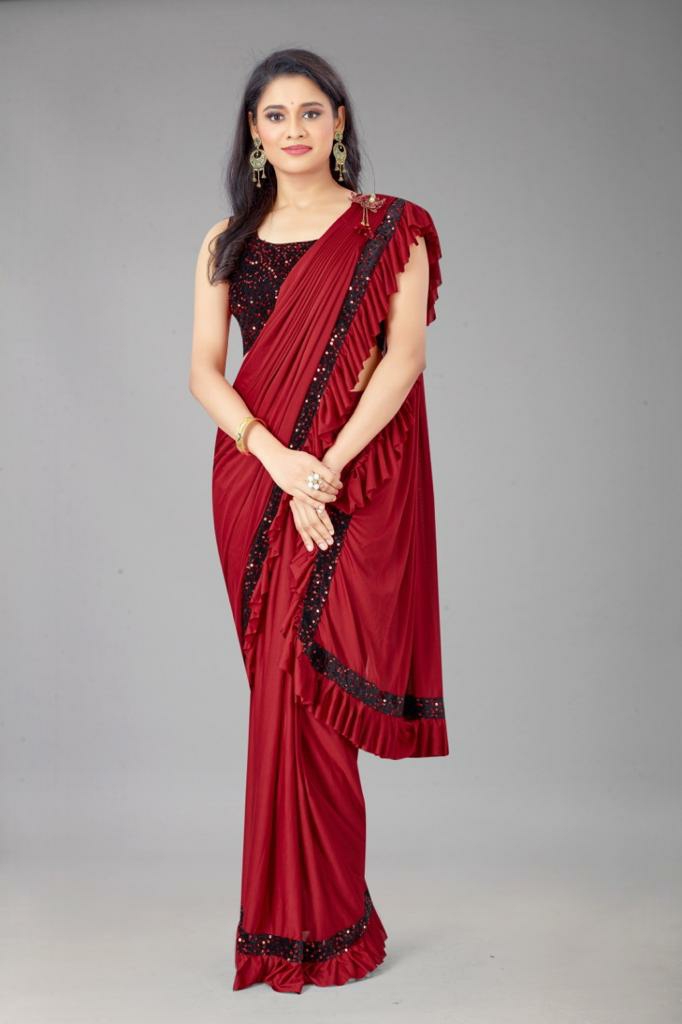 Heavy Malai Silk Ruffle Saree