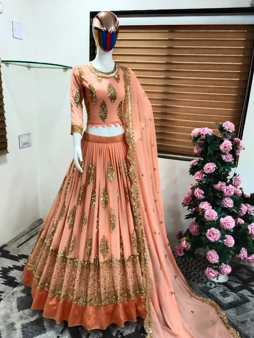 Faux Georgette Lehenga Choli - Light Orange