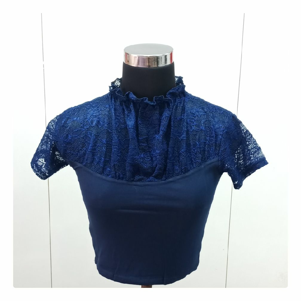 Cotton Lycra Stretchable Readymade Blouse - N.Blue