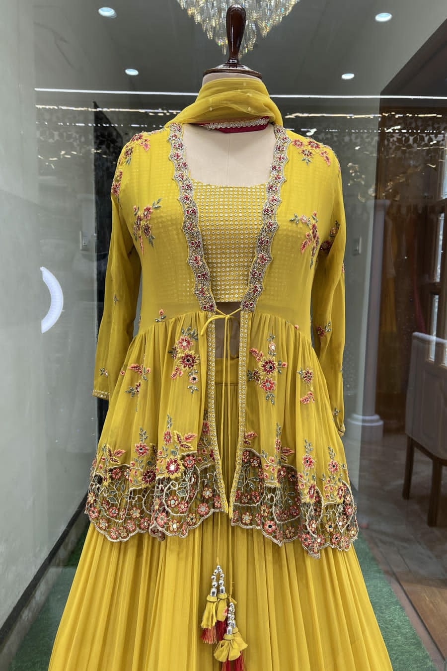 Mustard Yellow Crop Top Jacket & Lehenga - 5XL