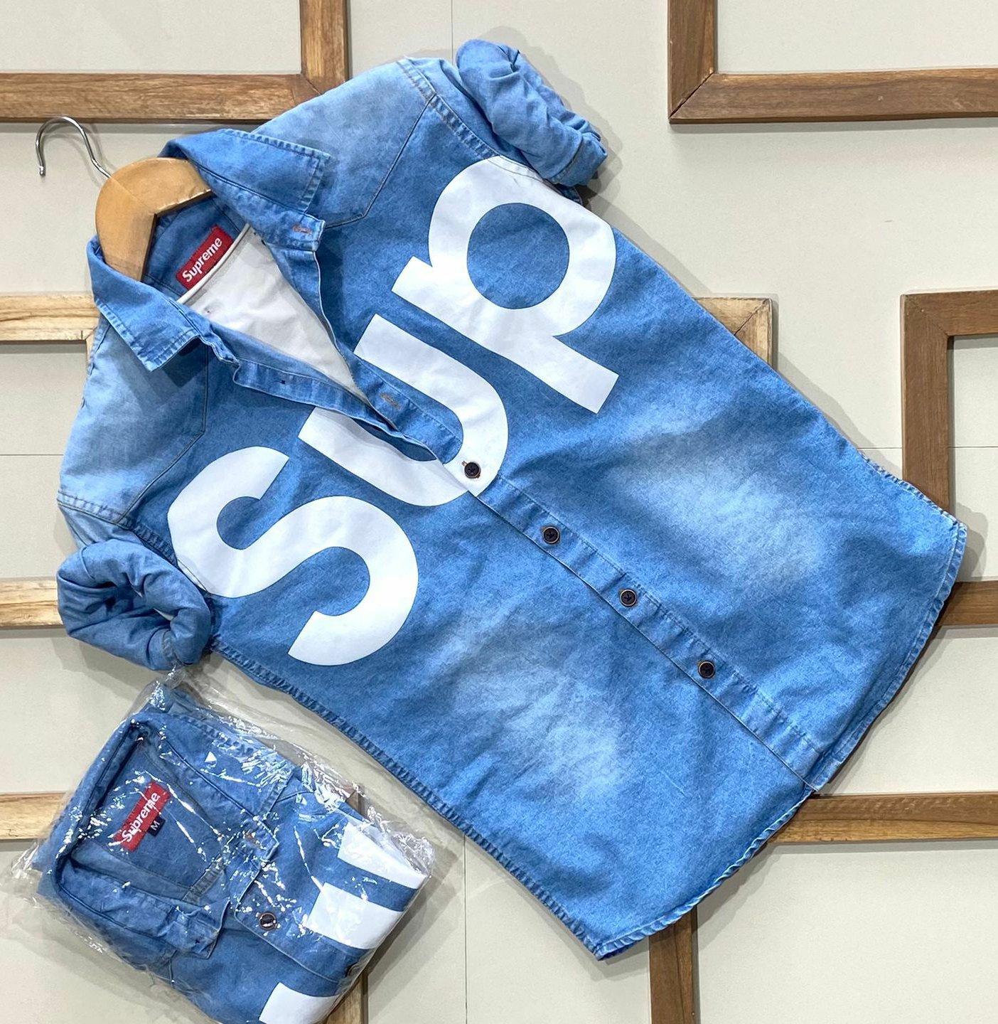 SUPREME DENIM SHIRT - Sky Blue, XL