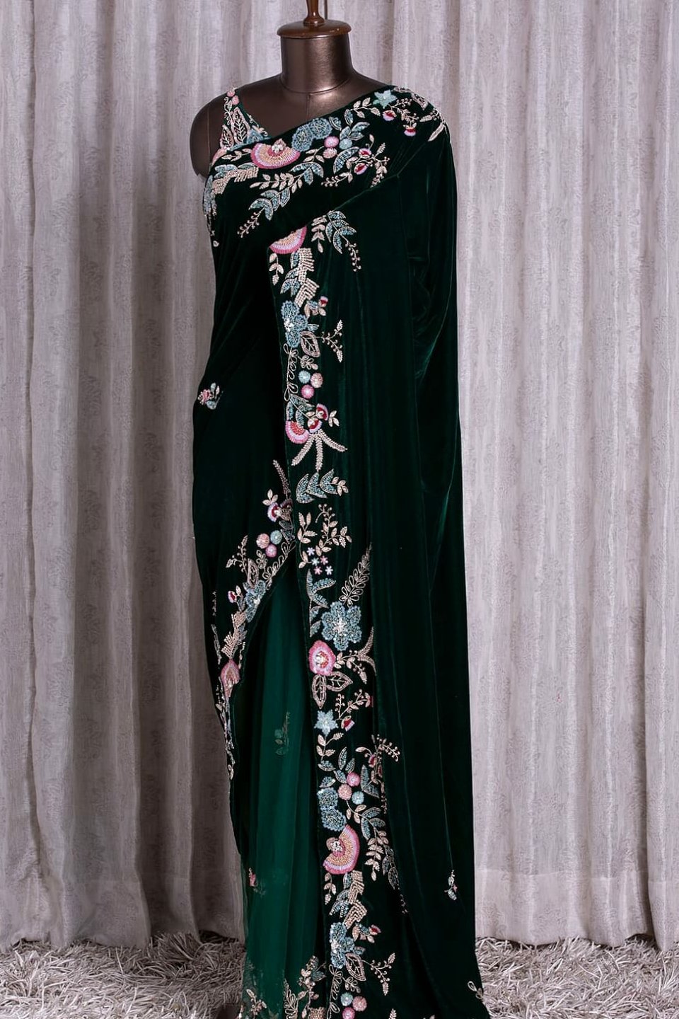 Embroidery Velvet Saree - M