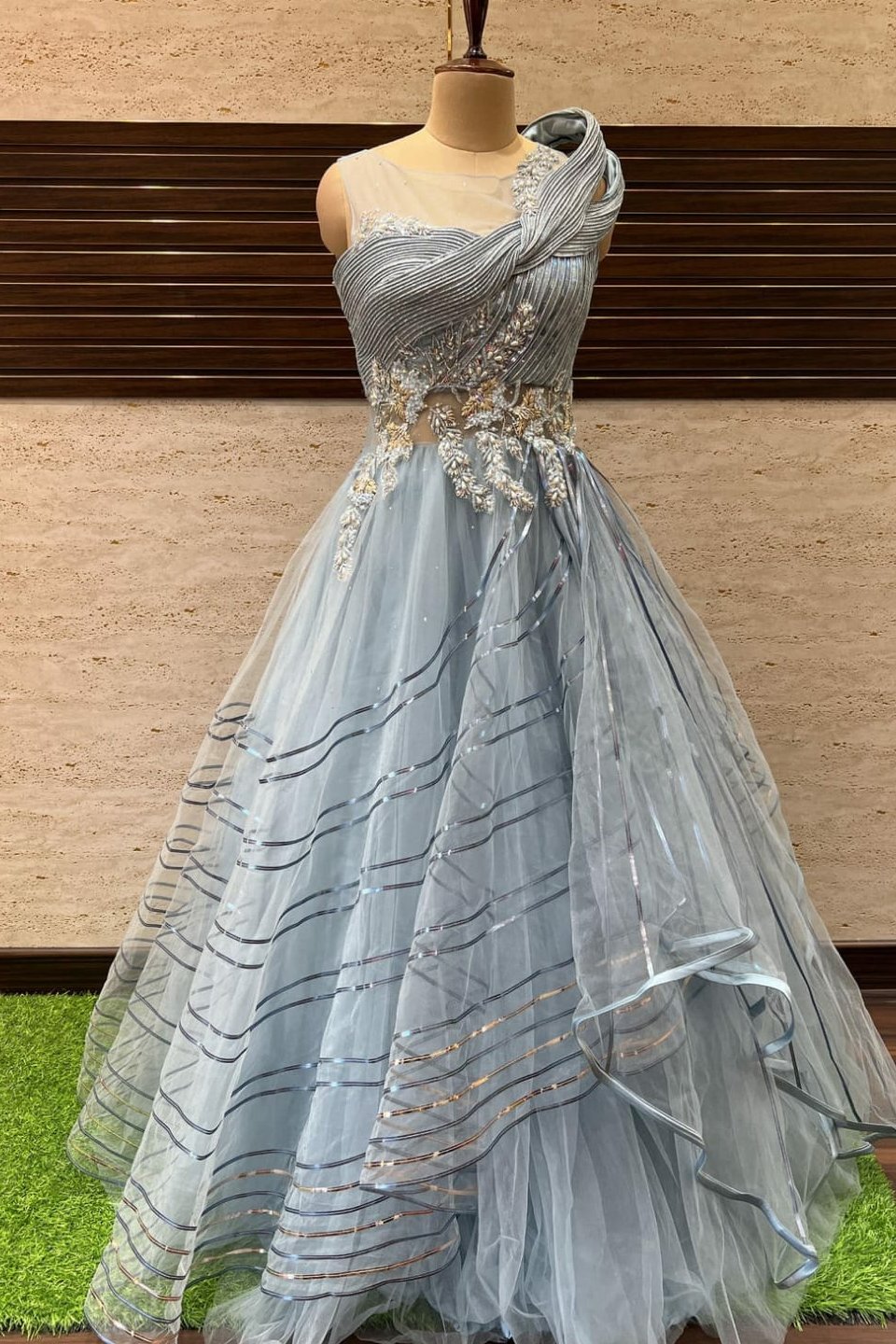 Navy Blue Stone and Glitter work Long Party Gown for Girls – Seasons Chennai