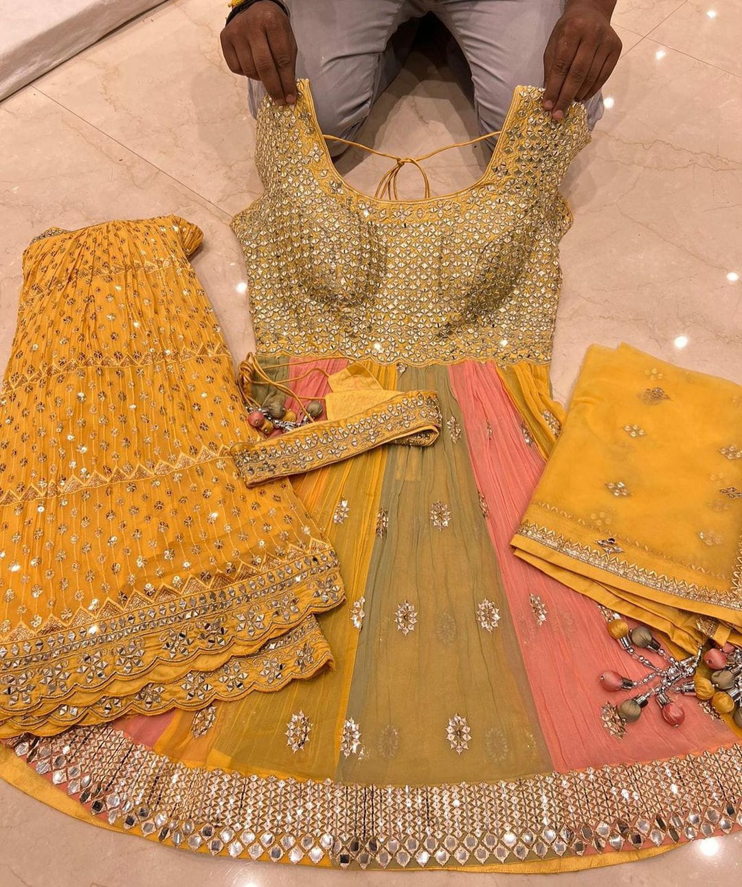 Designer Sharara Suit - Yellow, S