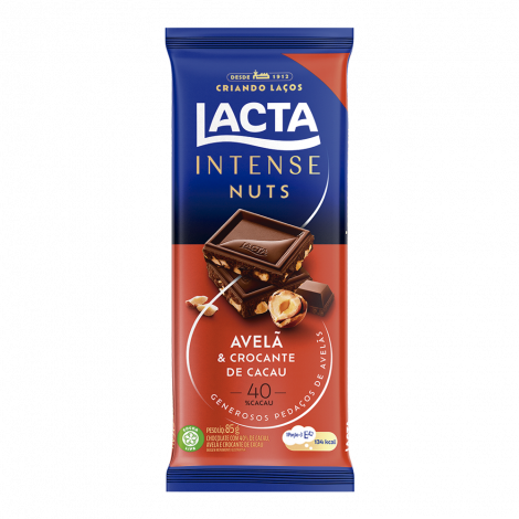 CHOC LACTA INTENSE NUTS AVELÃ & CROCANTE DE CACAU 85G