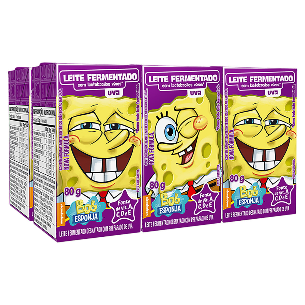 LEITE FERMENTADO ELEGÊ BOB ESPONJA UVA 6 UN 480 G