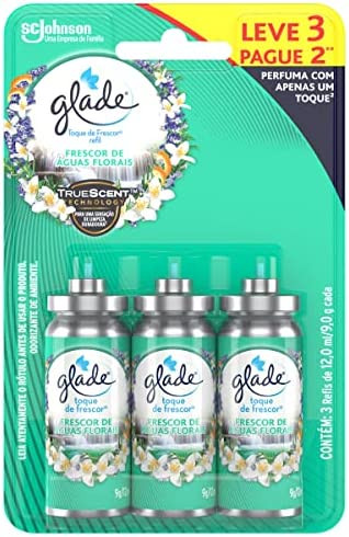 ODORIZANTE GLADE TOQUE DE FRESCOR FRESCOR DE ÁGUAS FLORAIS COM 3 REFIS DE 12 ML CADA LEVE 3 PAGUE 2