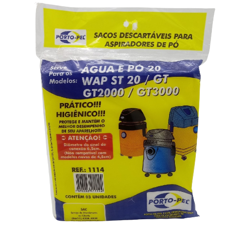 SACO DESCARTÁVEL PARA ASPIRADOR DE PÓ MODELOS WAP 20/2000/3000 03 UN