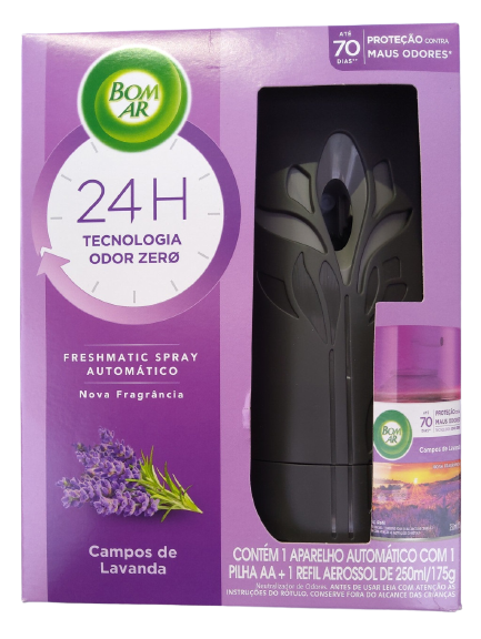 ODORIZADOR BOM AR FRESHMATIC CAMPOS DE LAVANDA COM 1 APARELHO COM PILHA + REFIL DE 250 ML