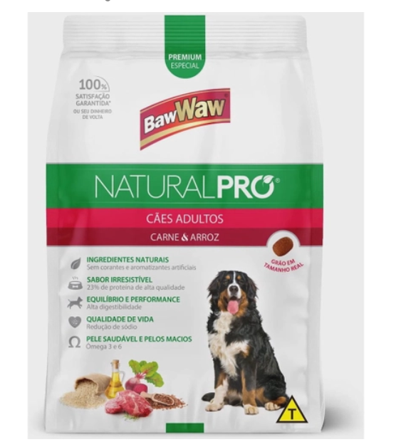 RAÇÃO BAW WAW NATURAL PRÓ CÃO ADULTO CARNE E ARROZ 1KG