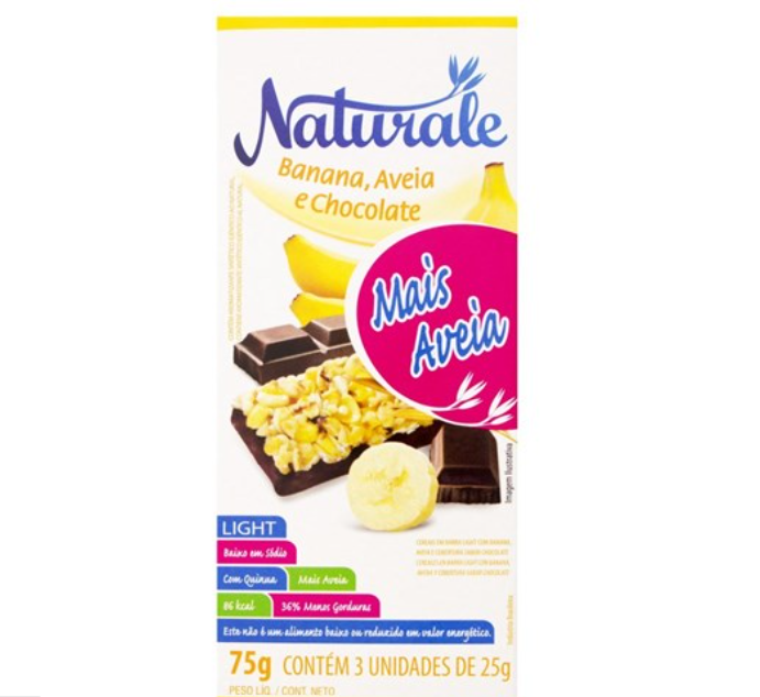 BARRA DE CEREAL NATURALE LIGHT BANANA, AVEIA E CHOCOLATE