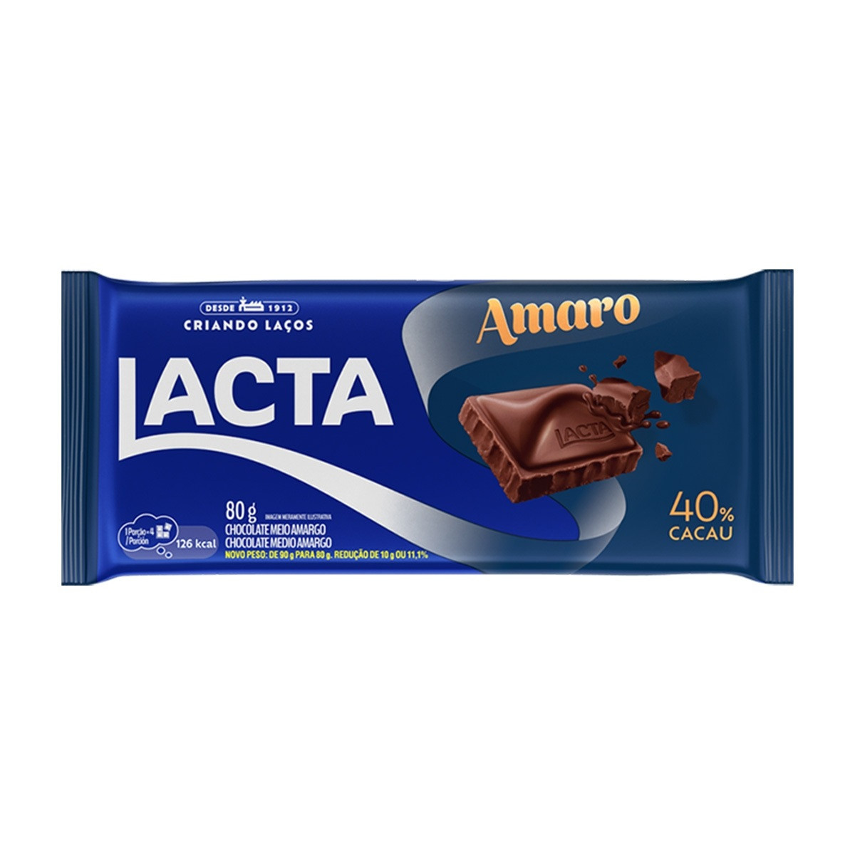 CHOCOLATE LACTA AMARO MEIO AMARGO 80 G