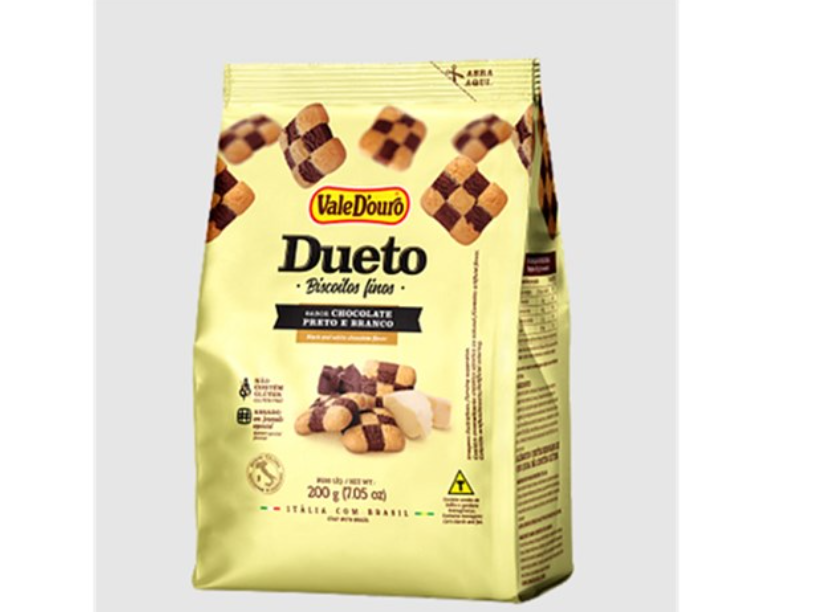 BISCOITO DUETO CHOCOLATE PRETO E BRANCO VALE D'OURO 200G