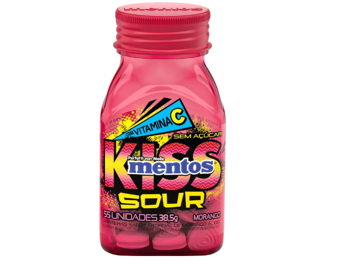 PASTILHA MENTOS KISS SOUR MORANGO GAR 38,5G