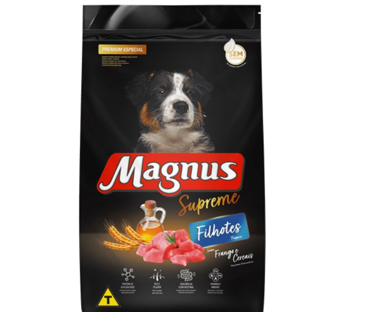 RAÇÃO SUPREME PARA CÃES FILHOTES SABOR FRANGO E CEREAIS MAGNUS 900G