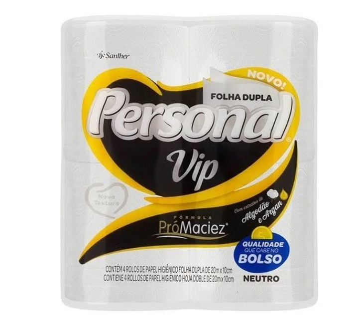 PAPEL HIGIÊNICO PERSONAL VIP NEUTRO FOLHA DUPLA 4 ROLO