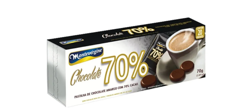 PASTILHA DE CHOCOLATE 70% MONTEVERGINE - 70G