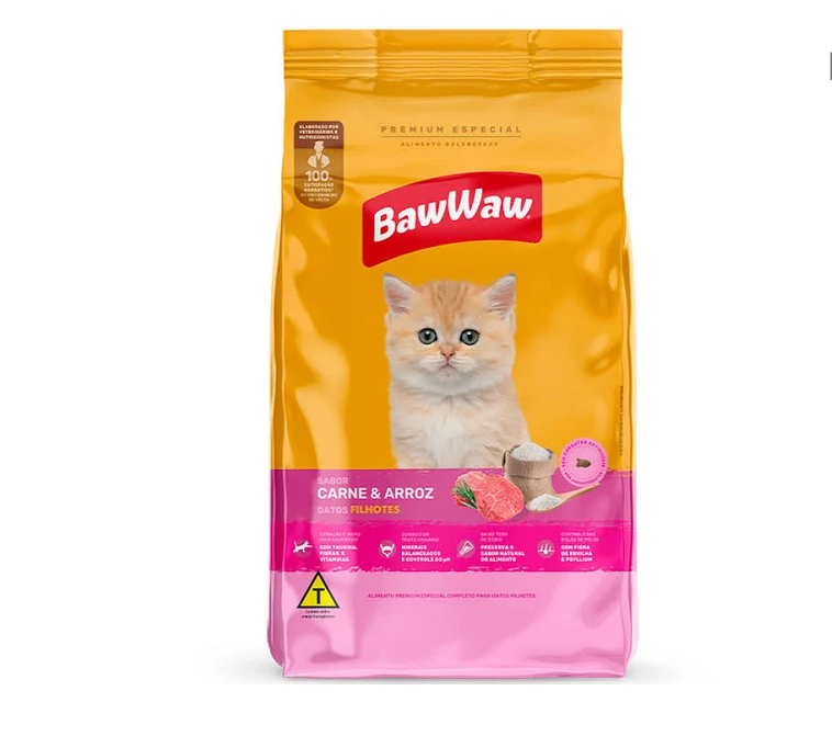 ALIMENTO PARA GATOS FILHOTES CARNE E ARROZ BAW WAW 900G FILHOTE