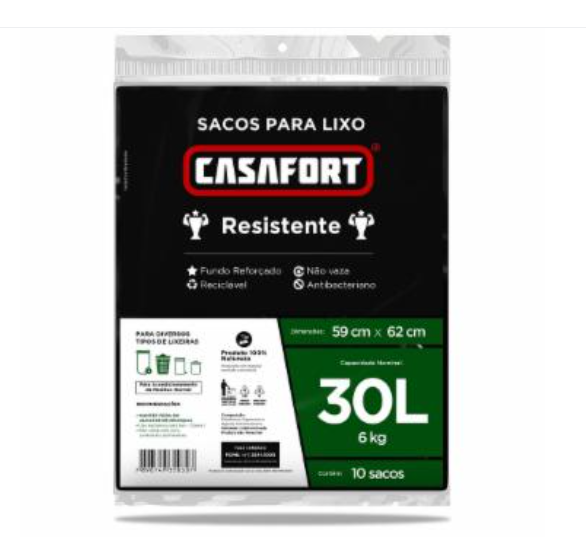 SACO DE LIXO PRETO ALMOFADA 30 LITROS