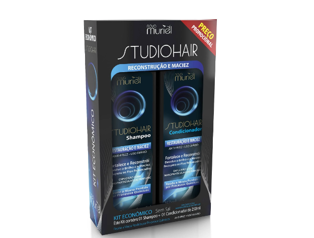 KIT RESTAURAÇÃO E MACIEZ SHAMPOO CONDICIONADOR STUDIO HAIR 250ML