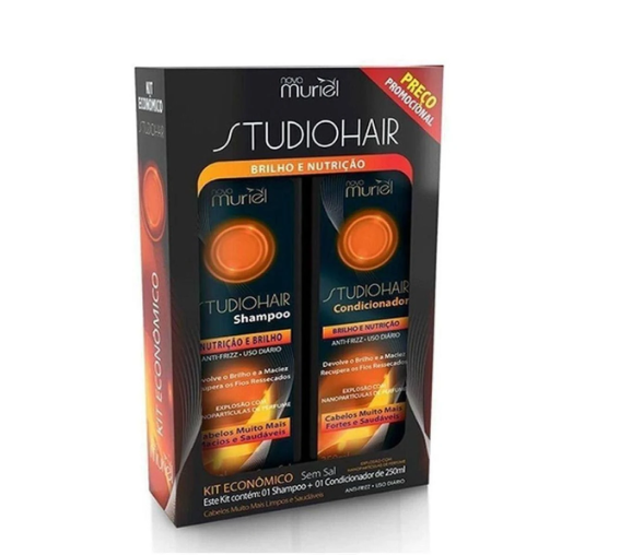 KIT SHAMPOO E CONDICIONADOR STUDIO HAIR NUTRIÇÃO BRILHO 250ML