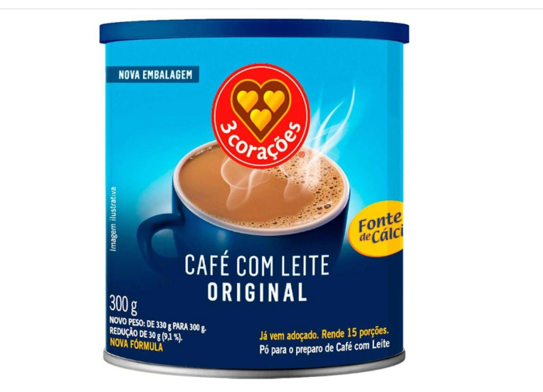 CAFÉ COM LEITE ORIGINAL 3 CORAÇÕES 300G