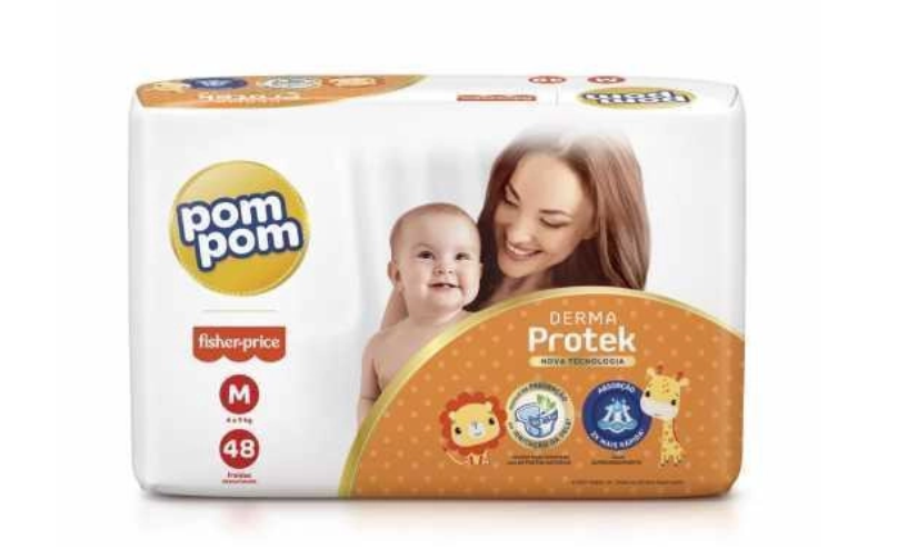 FRALDA POM POM DERMA PROTEK TAMANHO M COM 48 UNIDADES